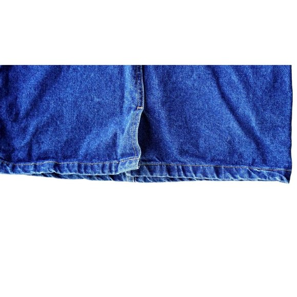 90s Blue Jean Mini Skirt by Mixed Blues Size 11 Dark Wash Denim Red Patch Zipper - Picture 6 of 8